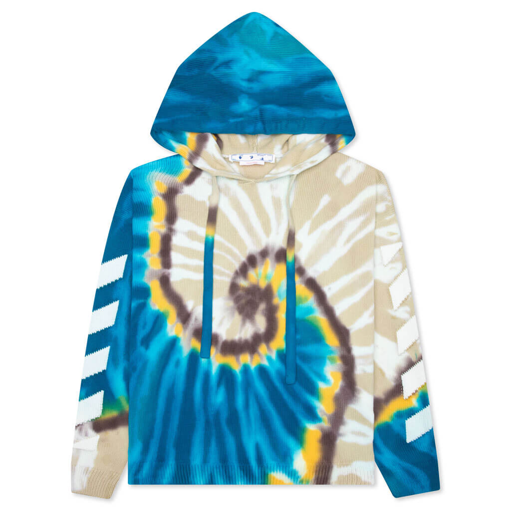 Diag Tie Dye Knit Hoodie - Bone/White
