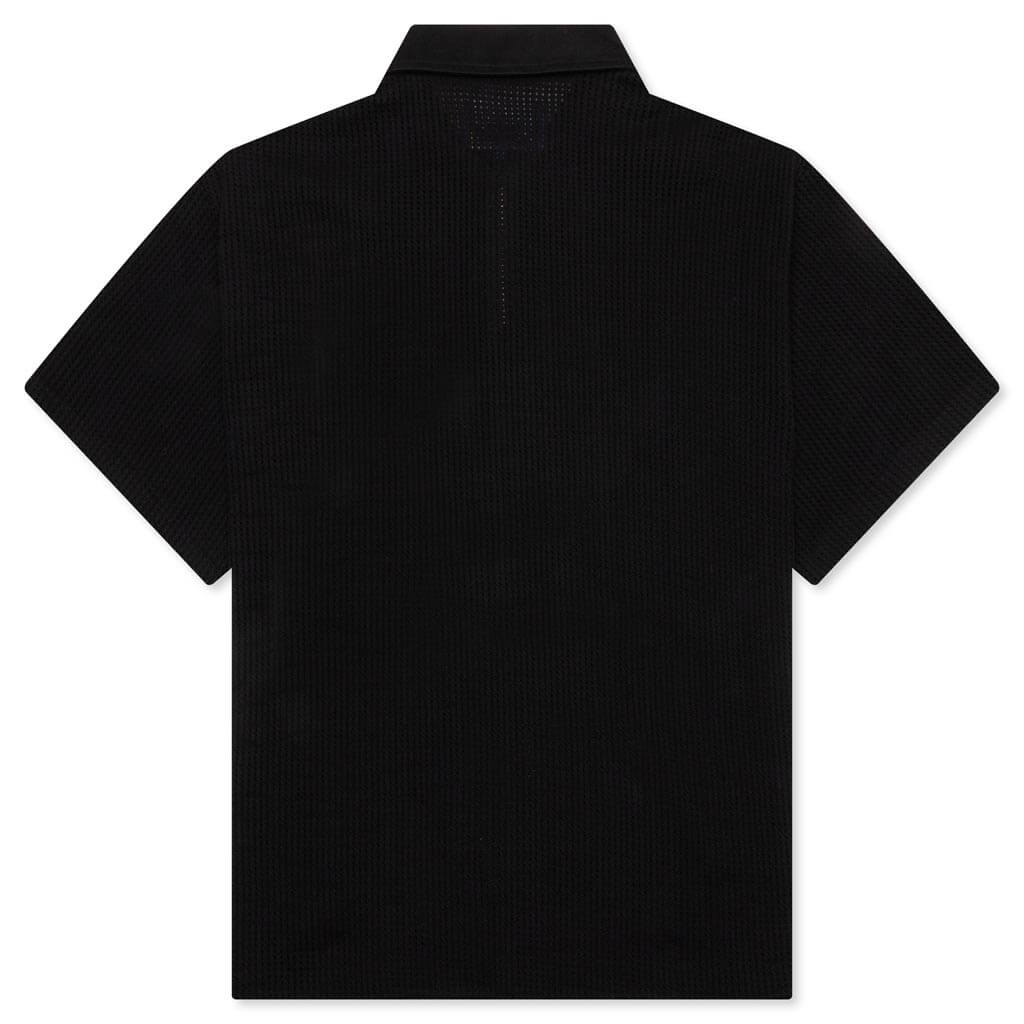 Open Knit Embroidered Polo - Black