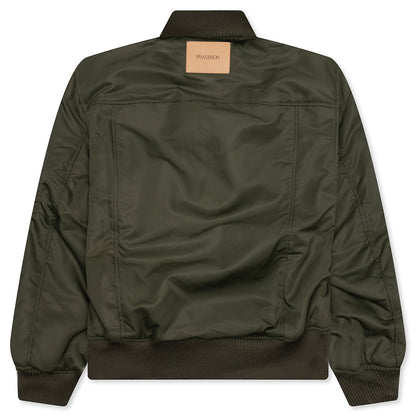 Oversized Curved Hem Bomber Jacket - Olive