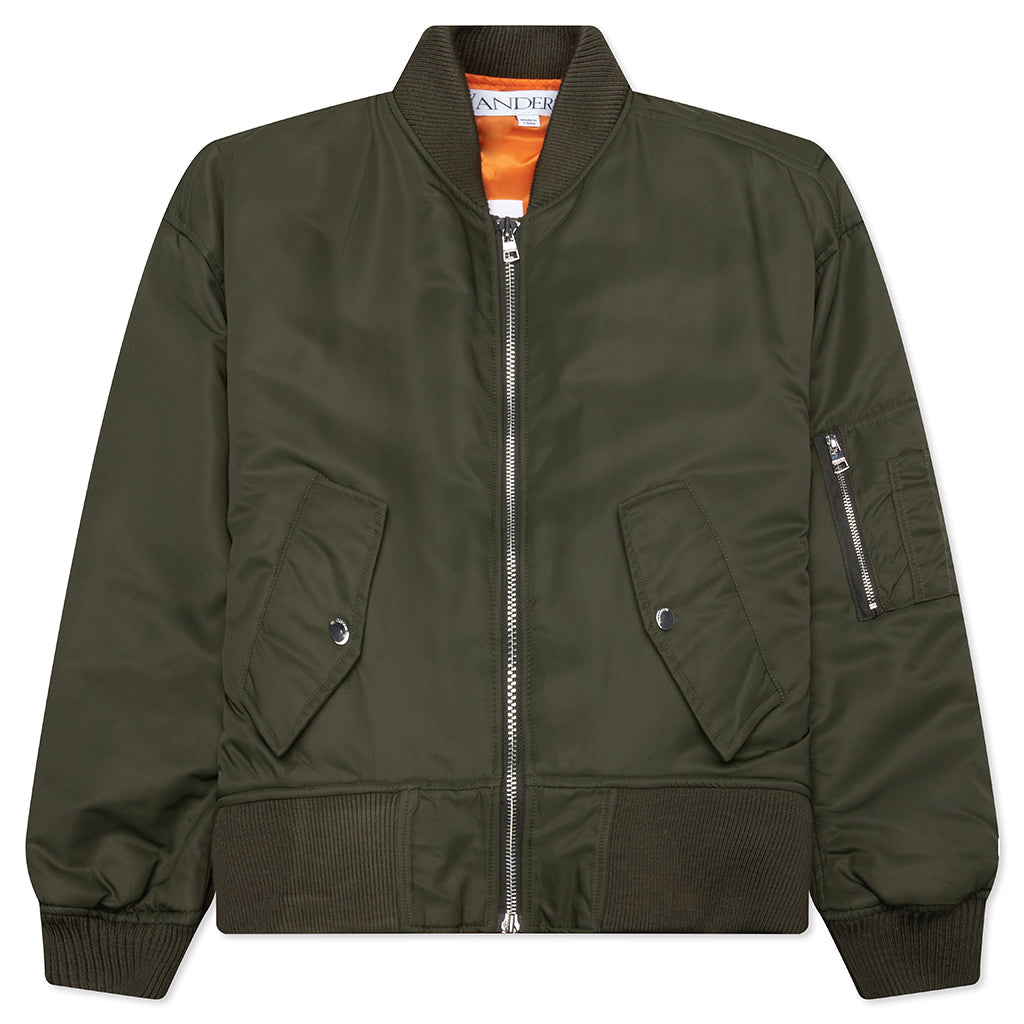 Oversized Curved Hem Bomber Jacket - Olive