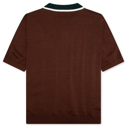 Cable Knit Oversized Polo Shirt - Dark Brown