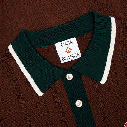 Cable Knit Oversized Polo Shirt - Dark Brown