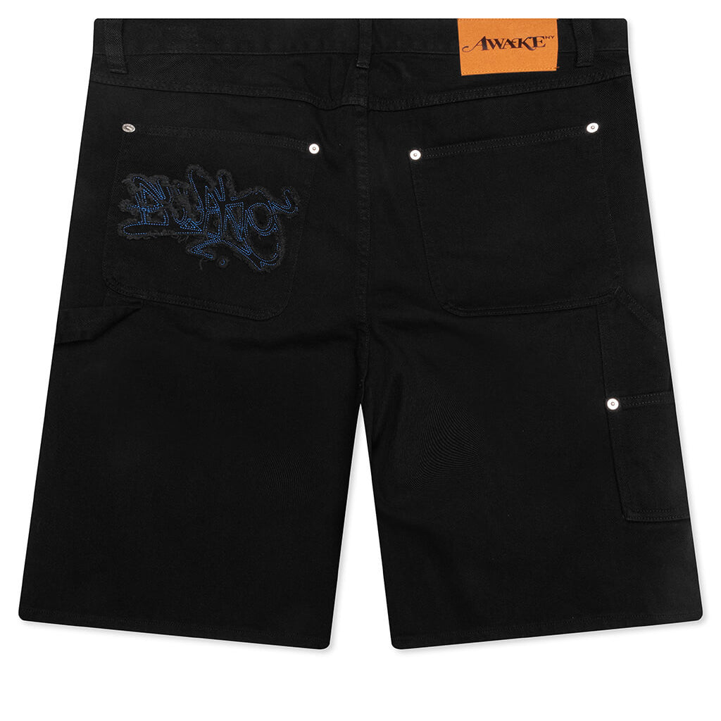 Frayed Script Painter Shorts - Black