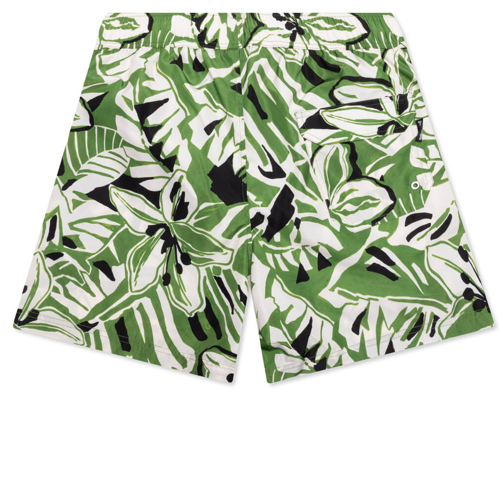 Macro Hibiscus Swim Shorts - Green/White
