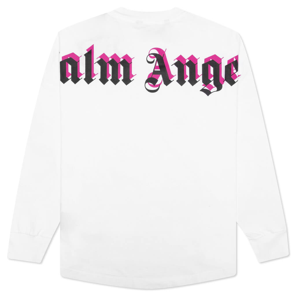 Double Logo Over L/S Tee - White/Fuchsia