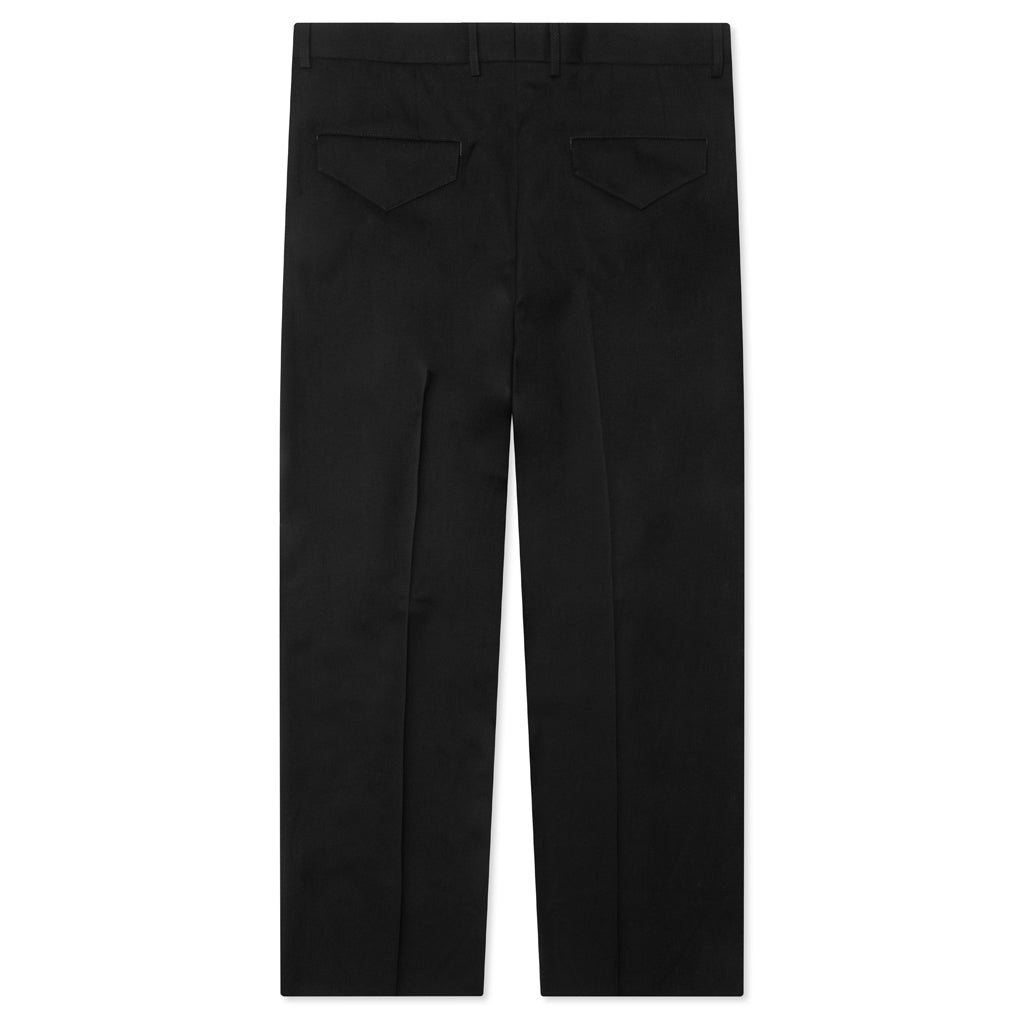 Wide Leg Gabardine Wool Trousers - Black