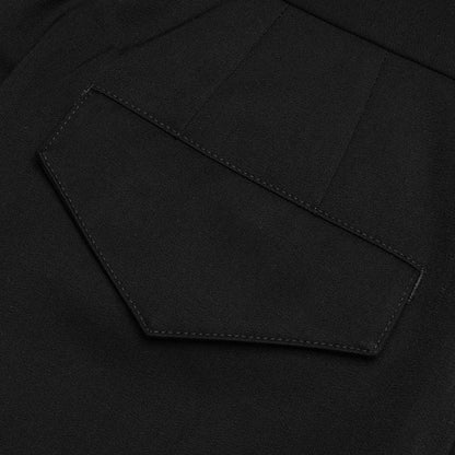 Wide Leg Gabardine Wool Trousers - Black