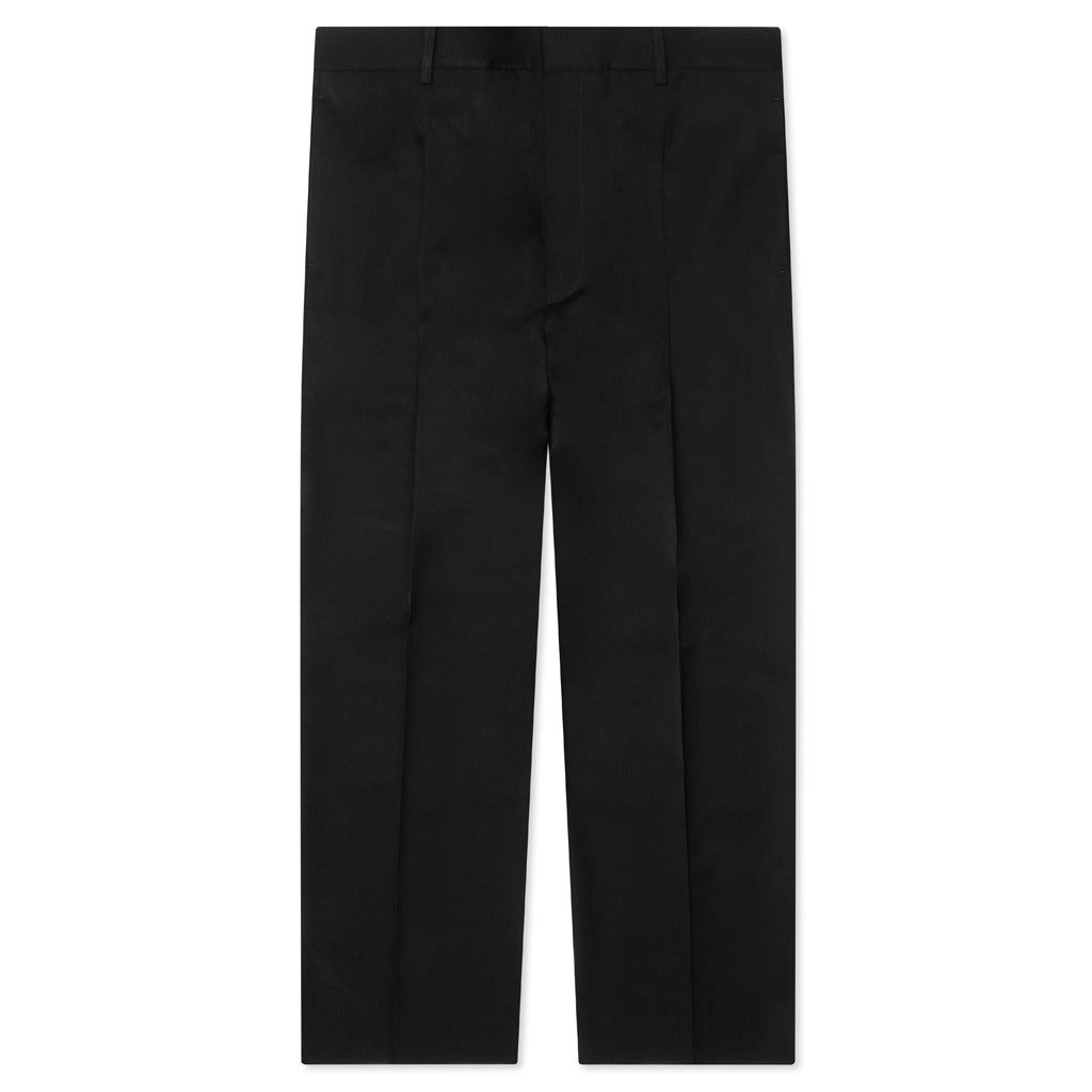 Wide Leg Gabardine Wool Trousers - Black