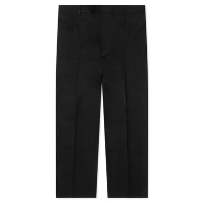 Wide Leg Gabardine Wool Trousers - Black