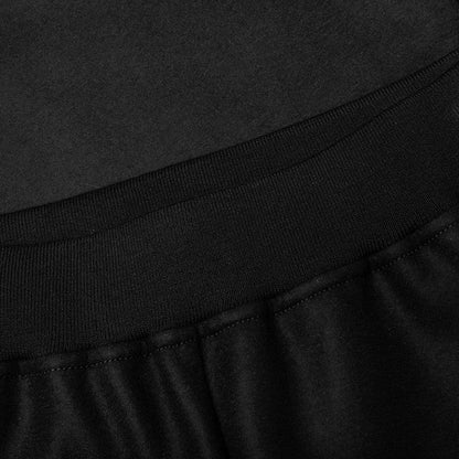 Melton Wool Trousers with Drawstring at Hems - Black