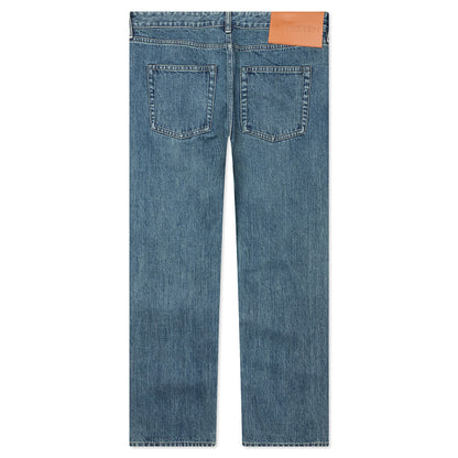 Washed and Bleached Raw Denim Trousers - Blue