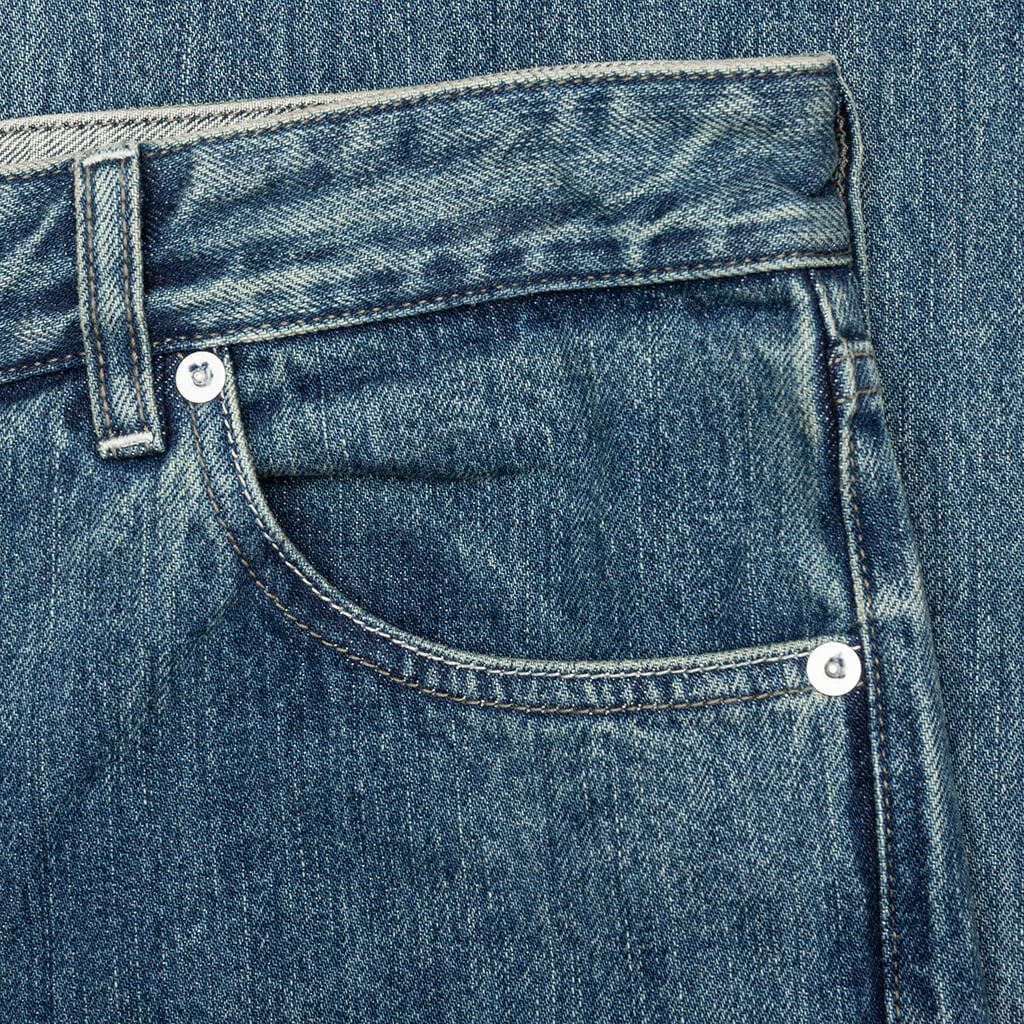 Washed and Bleached Raw Denim Trousers - Blue