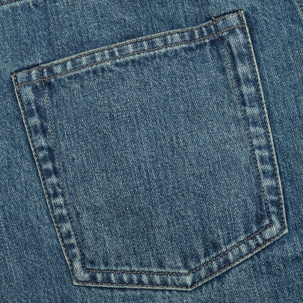 Washed and Bleached Raw Denim Trousers - Blue