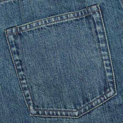 Washed and Bleached Raw Denim Trousers - Blue