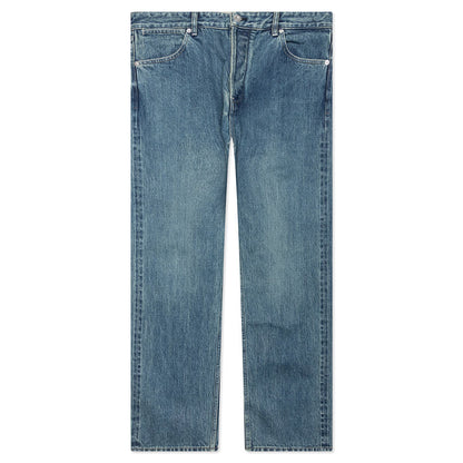 Washed and Bleached Raw Denim Trousers - Blue
