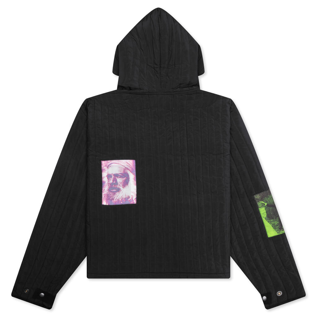 Patches Quilted Zip Hoodie - Black