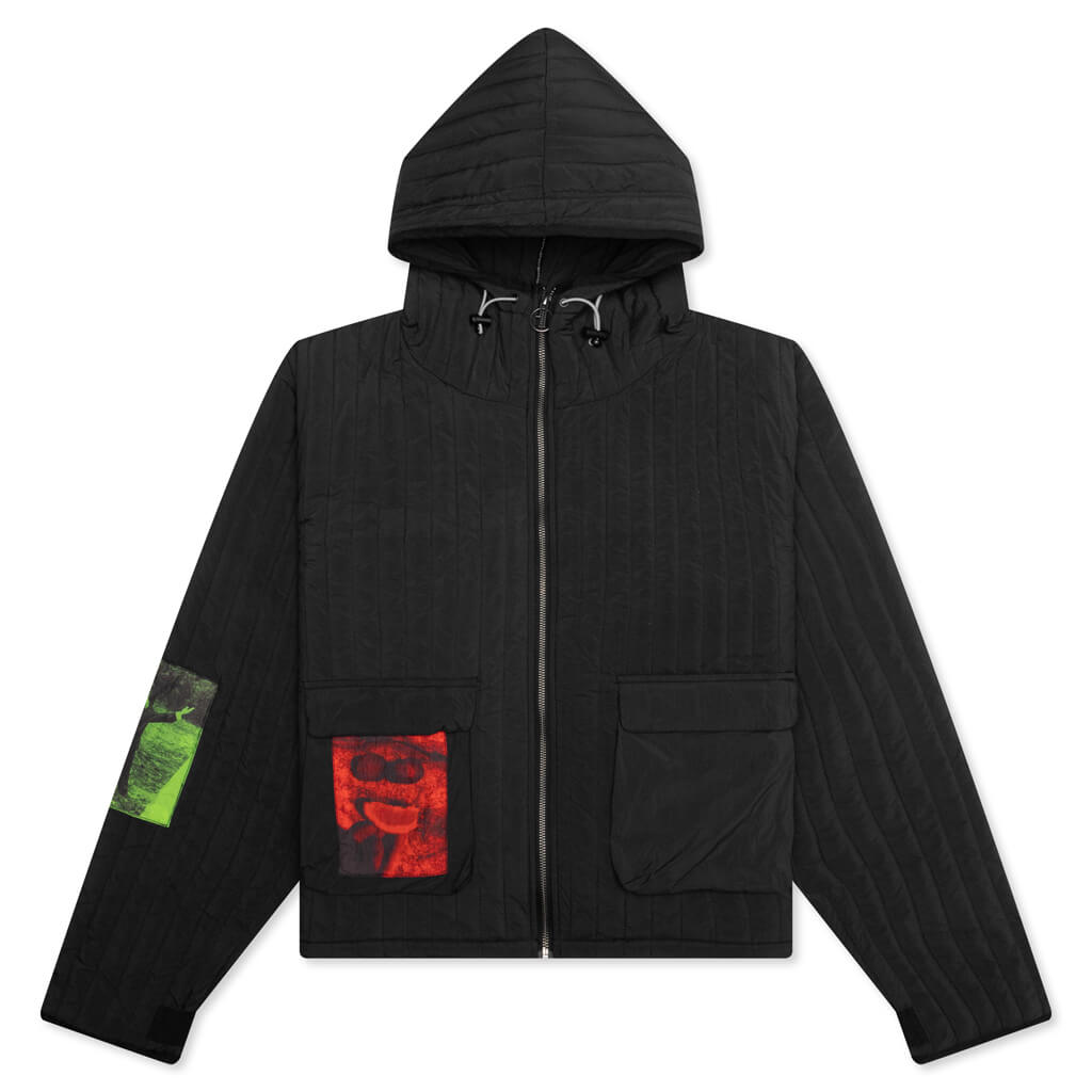 Patches Quilted Zip Hoodie - Black
