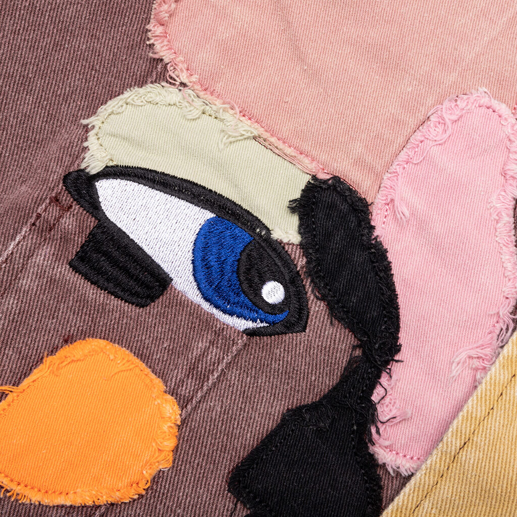 Patchwork Face Colorblocked Twill Jacket - Brown/Multi