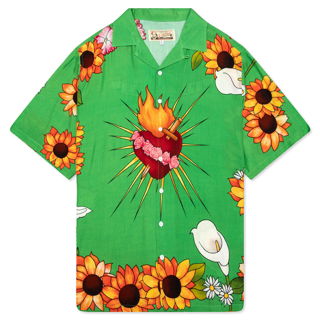 Heart Button Down - Green