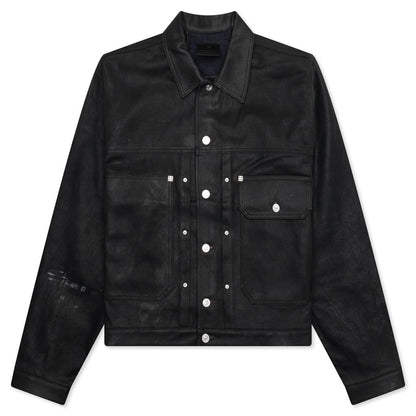 Pleated and Snapped Denim Jacket - Black