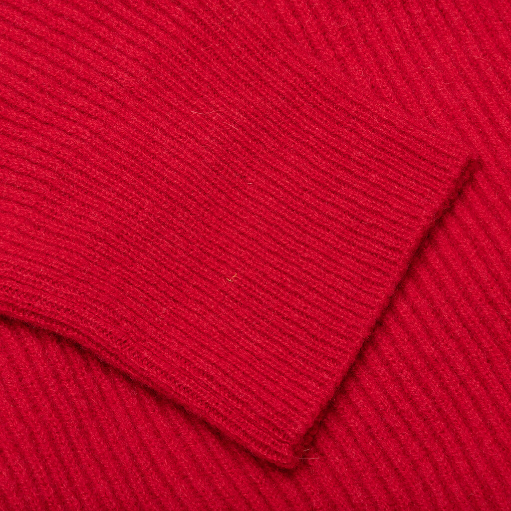 Big Ribbed Knit Cardigan With Fabric Lining - Red
