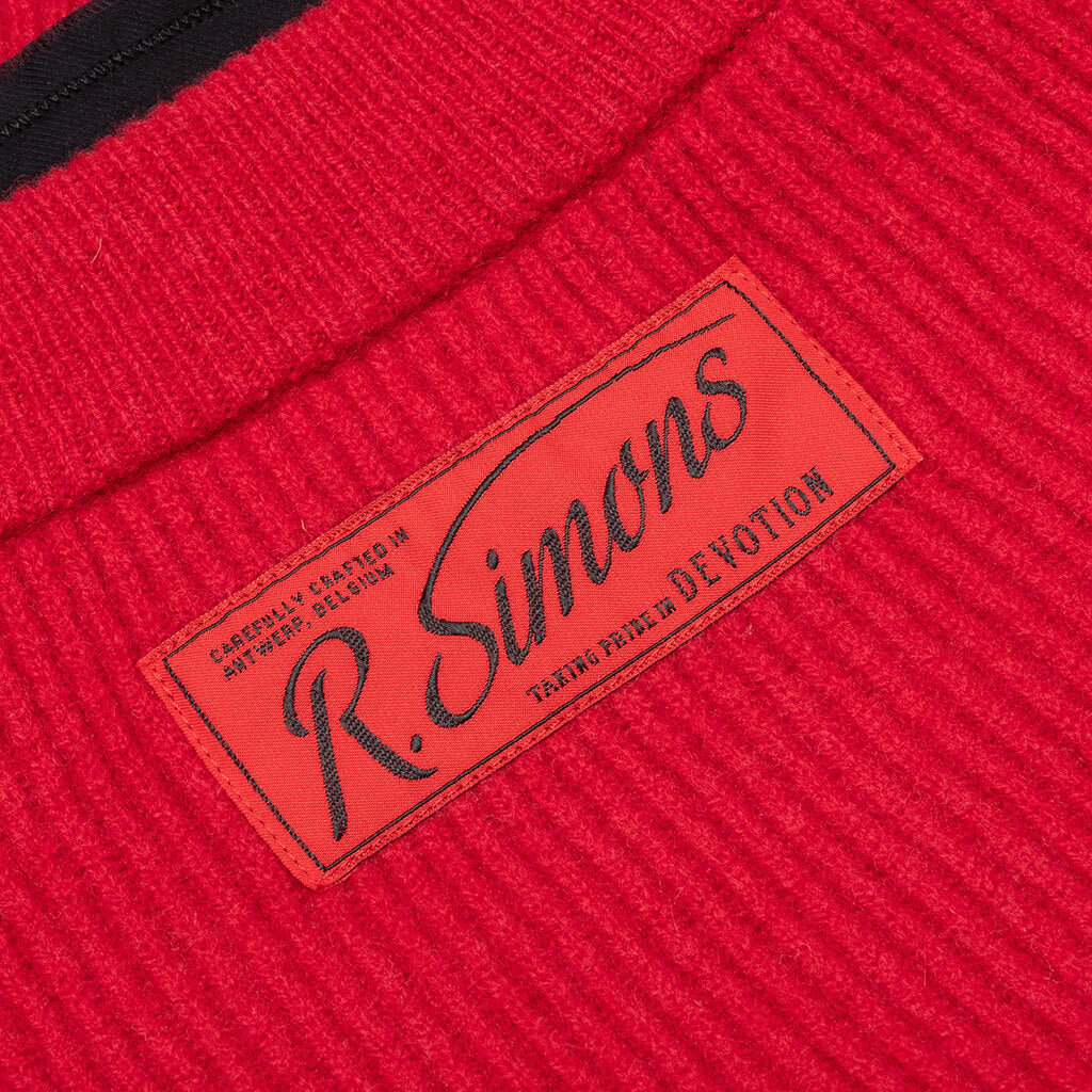 Big Ribbed Knit Cardigan With Fabric Lining - Red