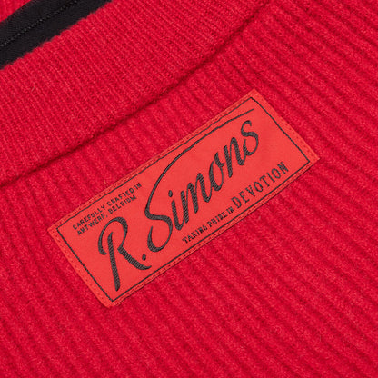 Big Ribbed Knit Cardigan With Fabric Lining - Red