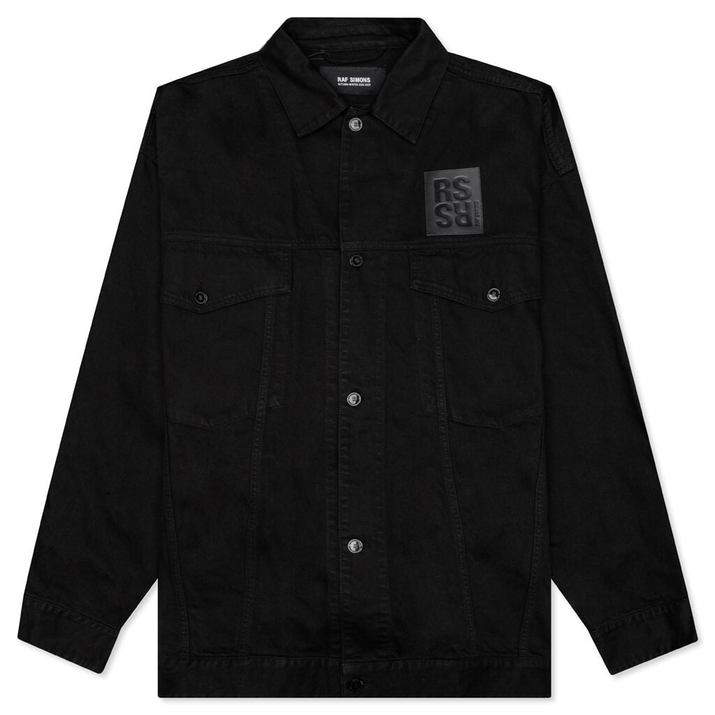 Denim Jacket with Leather Patch - Black
