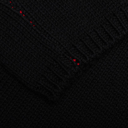 Loose Fit Cropped Wool Jacquard Sweater - Black