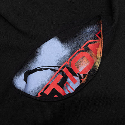 Oversised T-Shirt With Printed Pocket Holes - Black