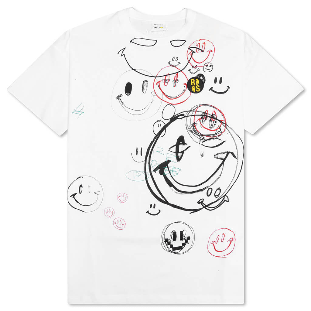 Raf Simons x Smiley Student Drawing Print Big Fit T-Shirt - White