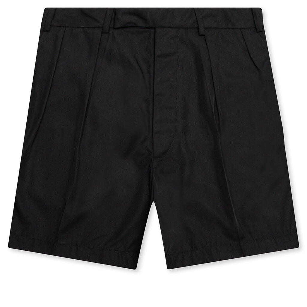 Wide Fit Mini Shorts with Double Pleats - Black
