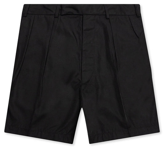 Wide Fit Mini Shorts with Double Pleats - Black