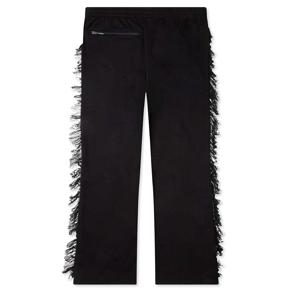 Rayon Jersey Fringe Boot-Cut Track Pant - Black