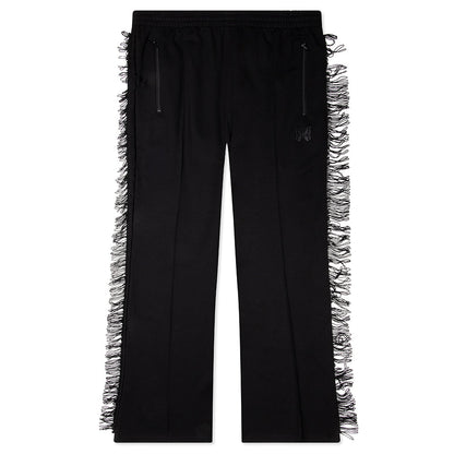 Rayon Jersey Fringe Boot-Cut Track Pant - Black