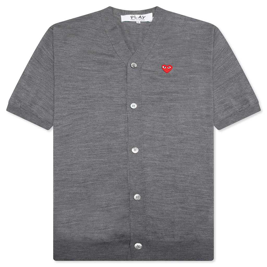 Red Emblem S/S V Neck Cardigan - Grey