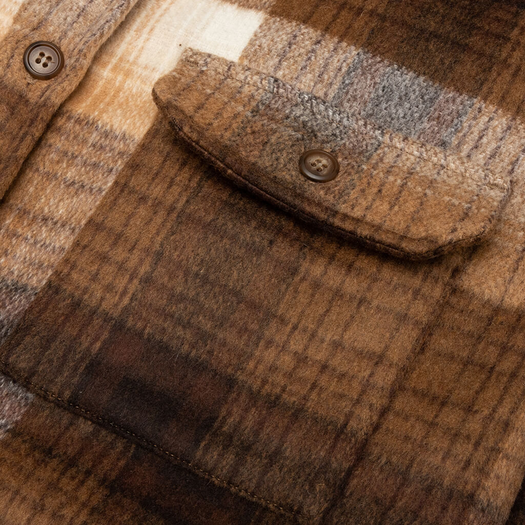 Brushed Wool Flannel Button Down Shirt - Brown
