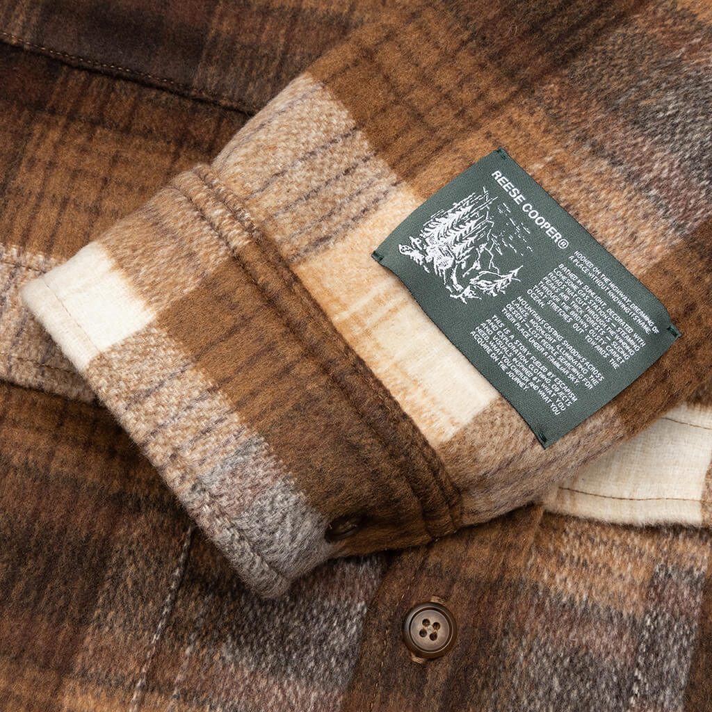 Brushed Wool Flannel Button Down Shirt - Brown
