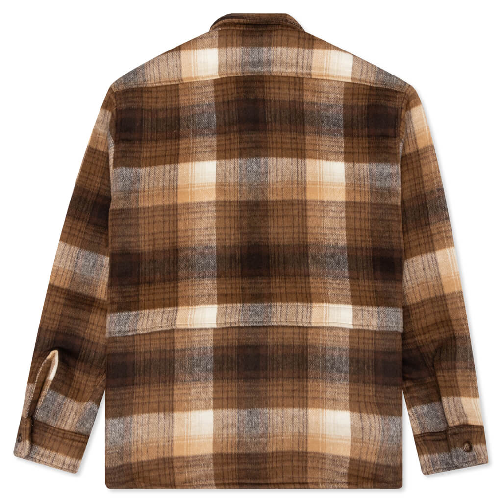 Brushed Wool Flannel Button Down Shirt - Brown