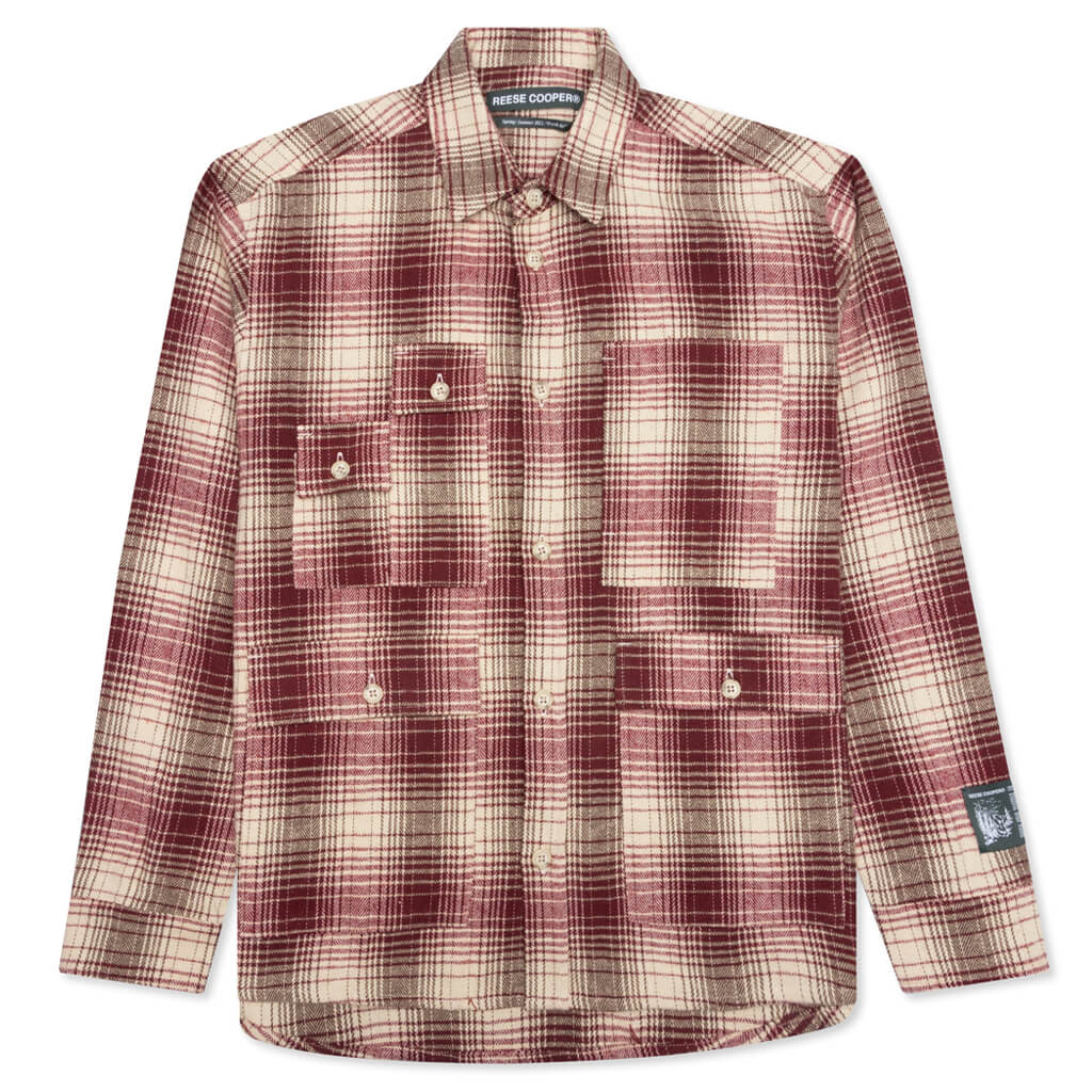 Cargo Pocket Flannel Shirt - Red