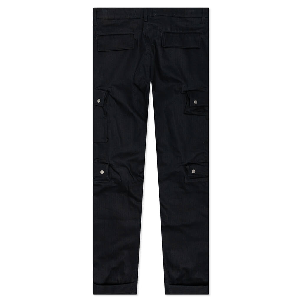Cotton Herringbone Cargo Pants - Black