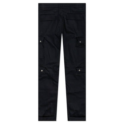 Cotton Herringbone Cargo Pants - Black
