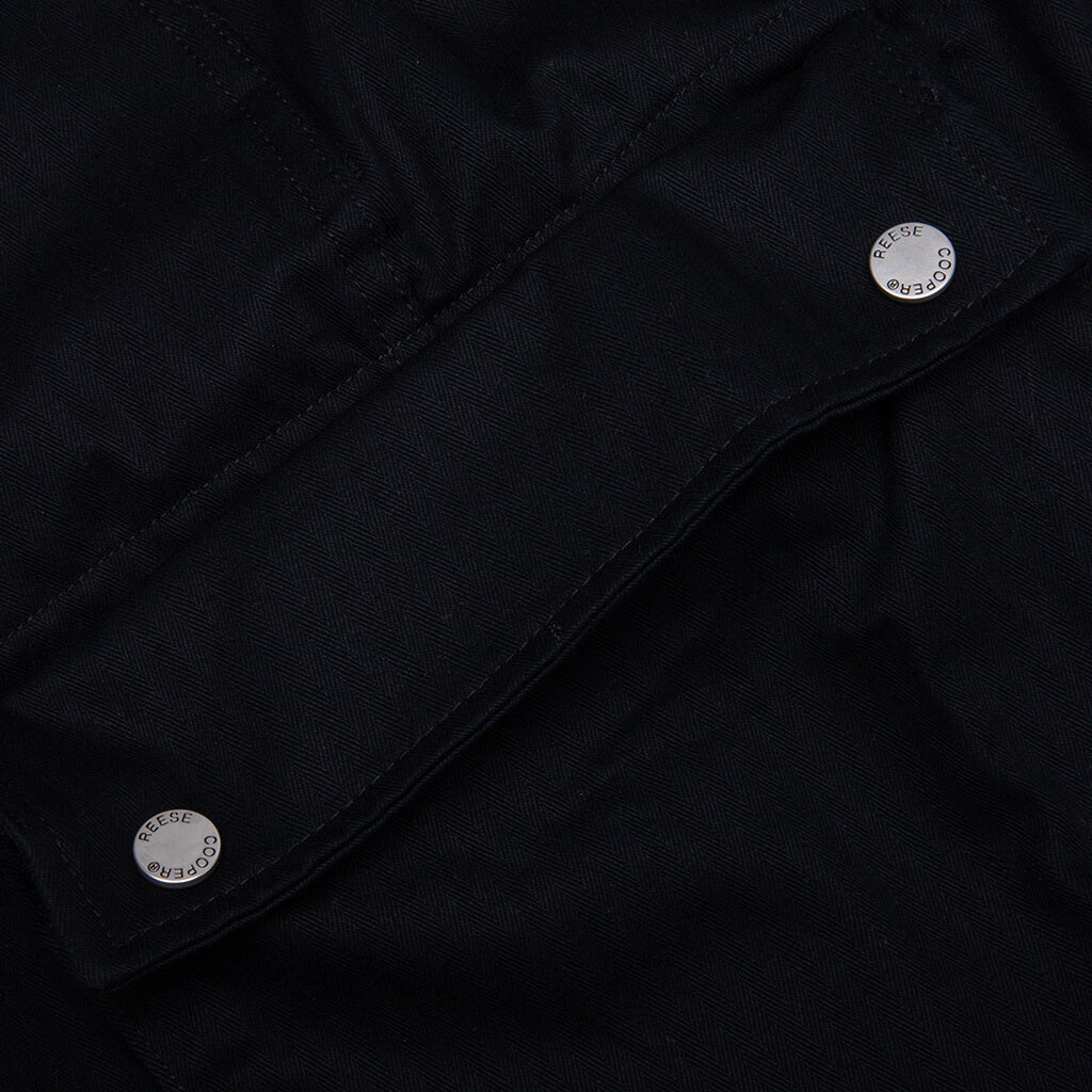 Cotton Herringbone Cargo Pants - Black