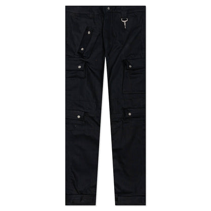 Cotton Herringbone Cargo Pants - Black