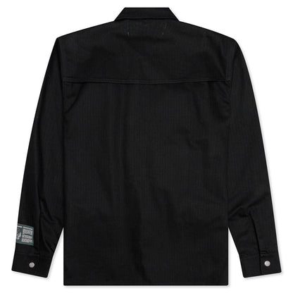 Cotton Herringbone Pullover Shirt - Black
