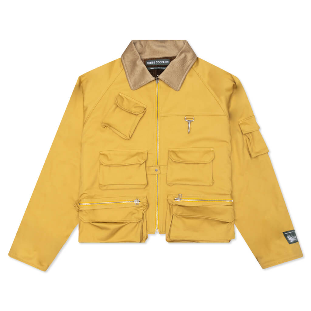 Flannel Lined Cotton Canvas Cargo Jacket - Hotshot Yellow