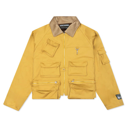 Flannel Lined Cotton Canvas Cargo Jacket - Hotshot Yellow