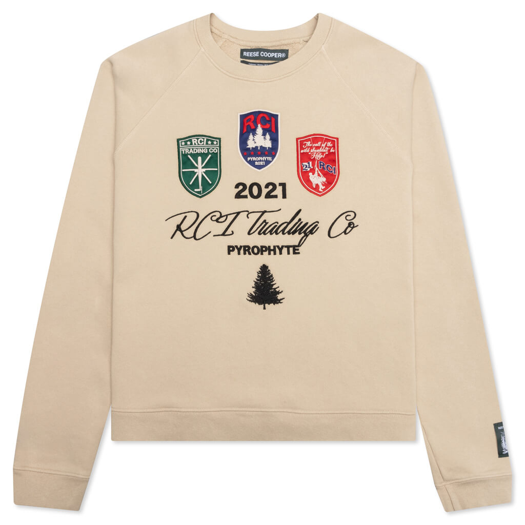 Patches Embroidered Crewneck Sweatshirt - Khaki