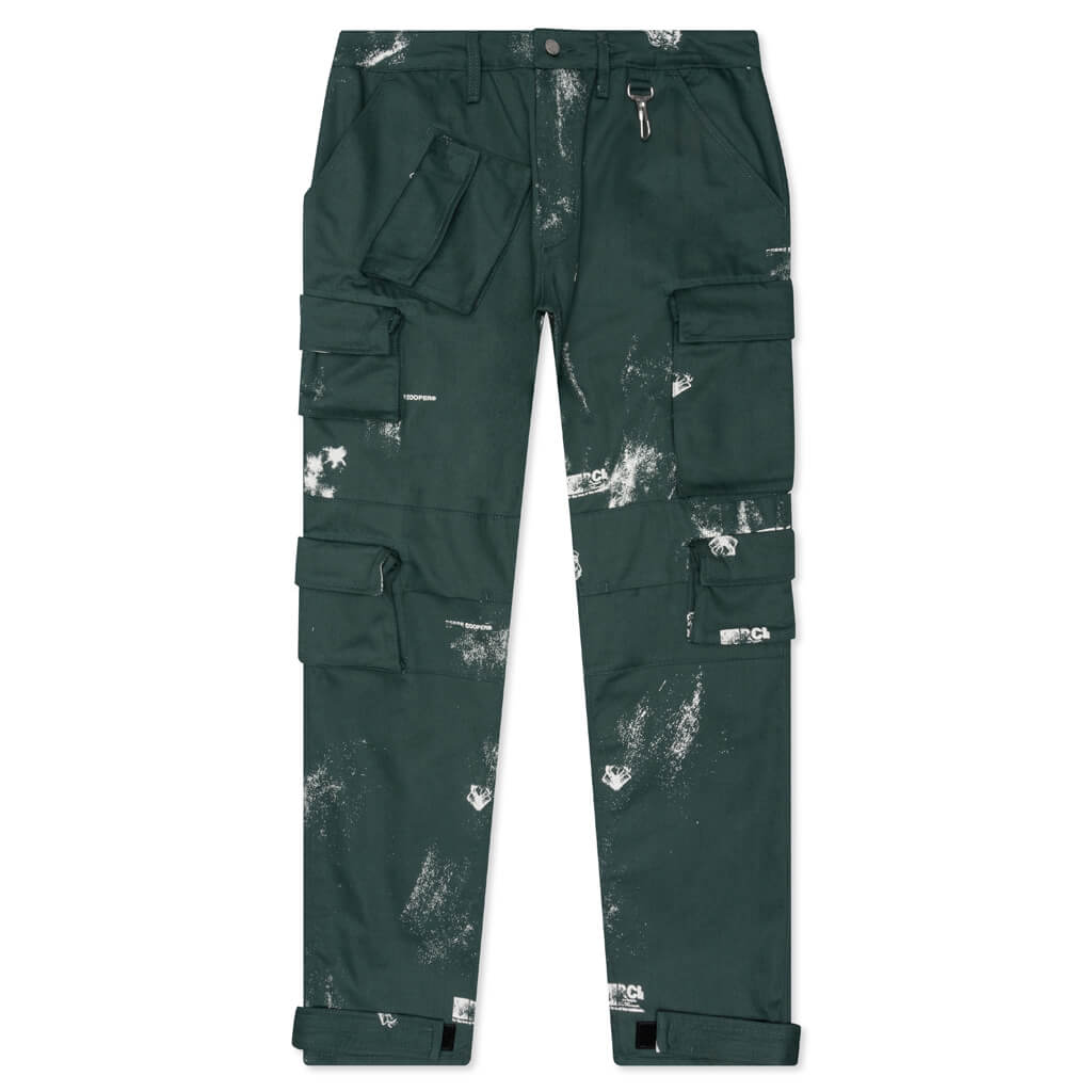 Stamp Print Cotton Canvas Cargo Trouser - Green