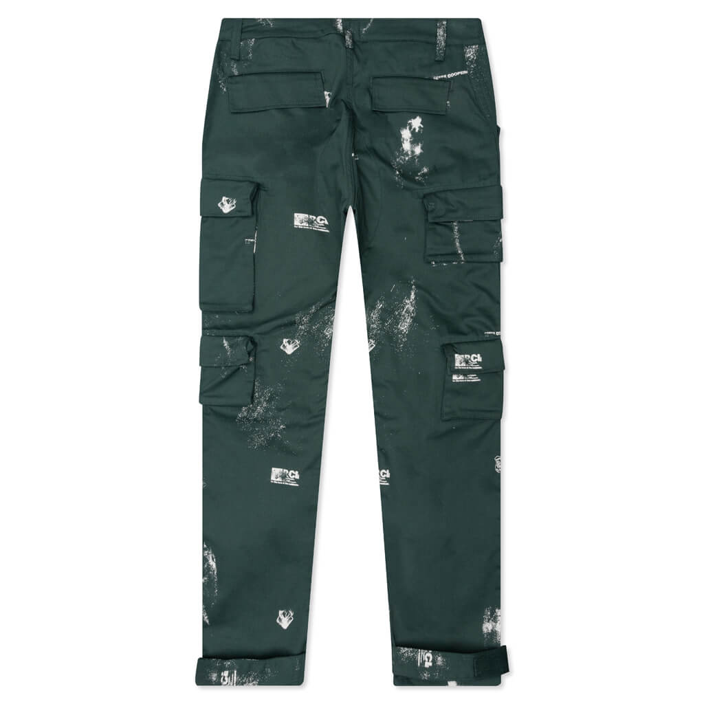 Stamp Print Cotton Canvas Cargo Trouser - Green